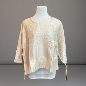 Griffin Paris Tagged sz 3/4 Fits a L Off Cream Shiny Blouse Shirt top